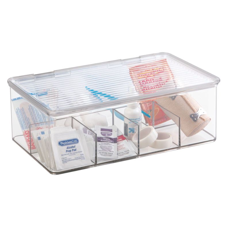 mDesign Divided First Aid Kit Storage Box for Cabinet, Closet, 2 Pack - Clear