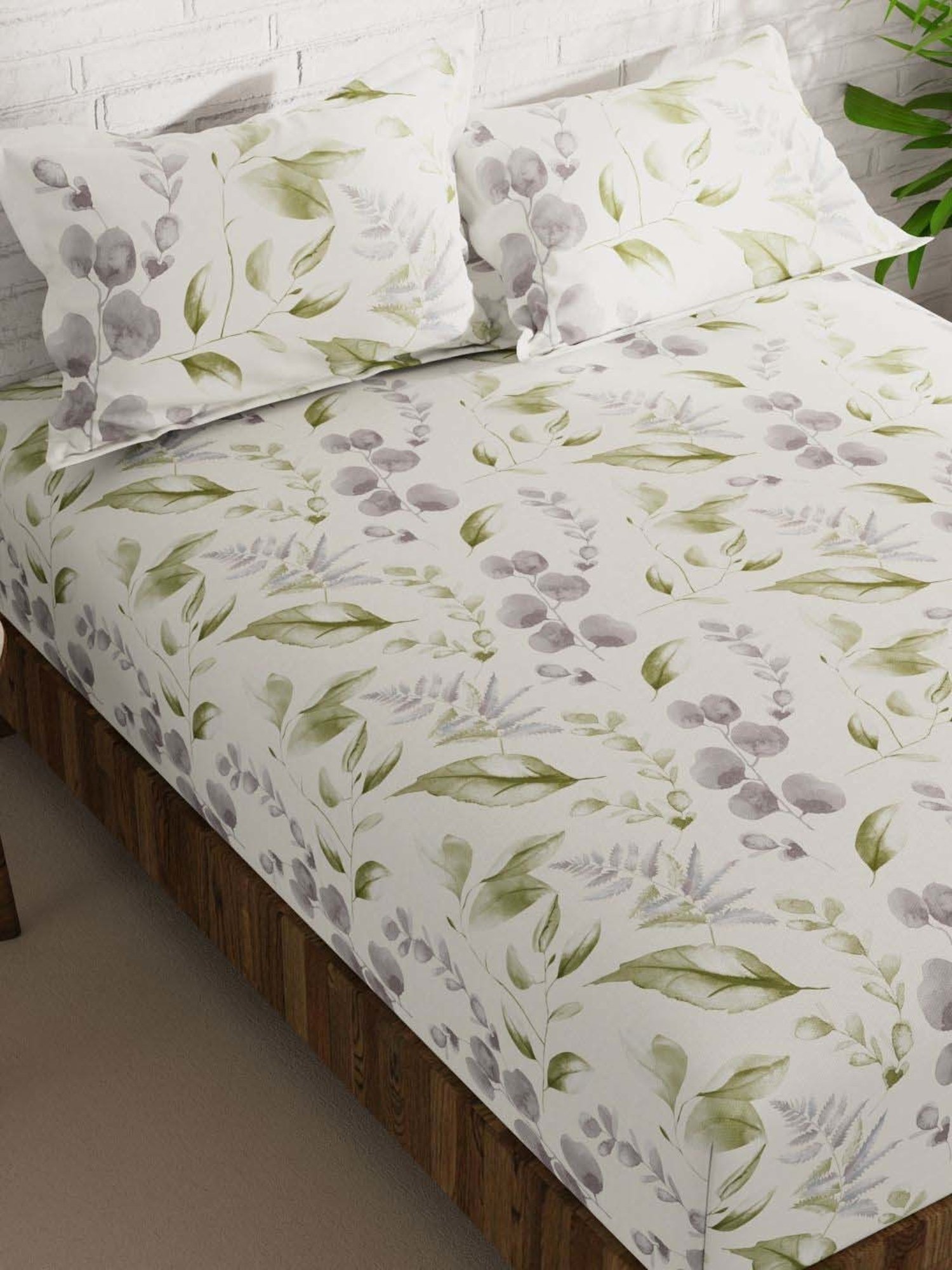 Bianca La-vogue White & Olive Microfibre 152 TC Extra Smooth Double Size Bed Sheet with Pillow Cover