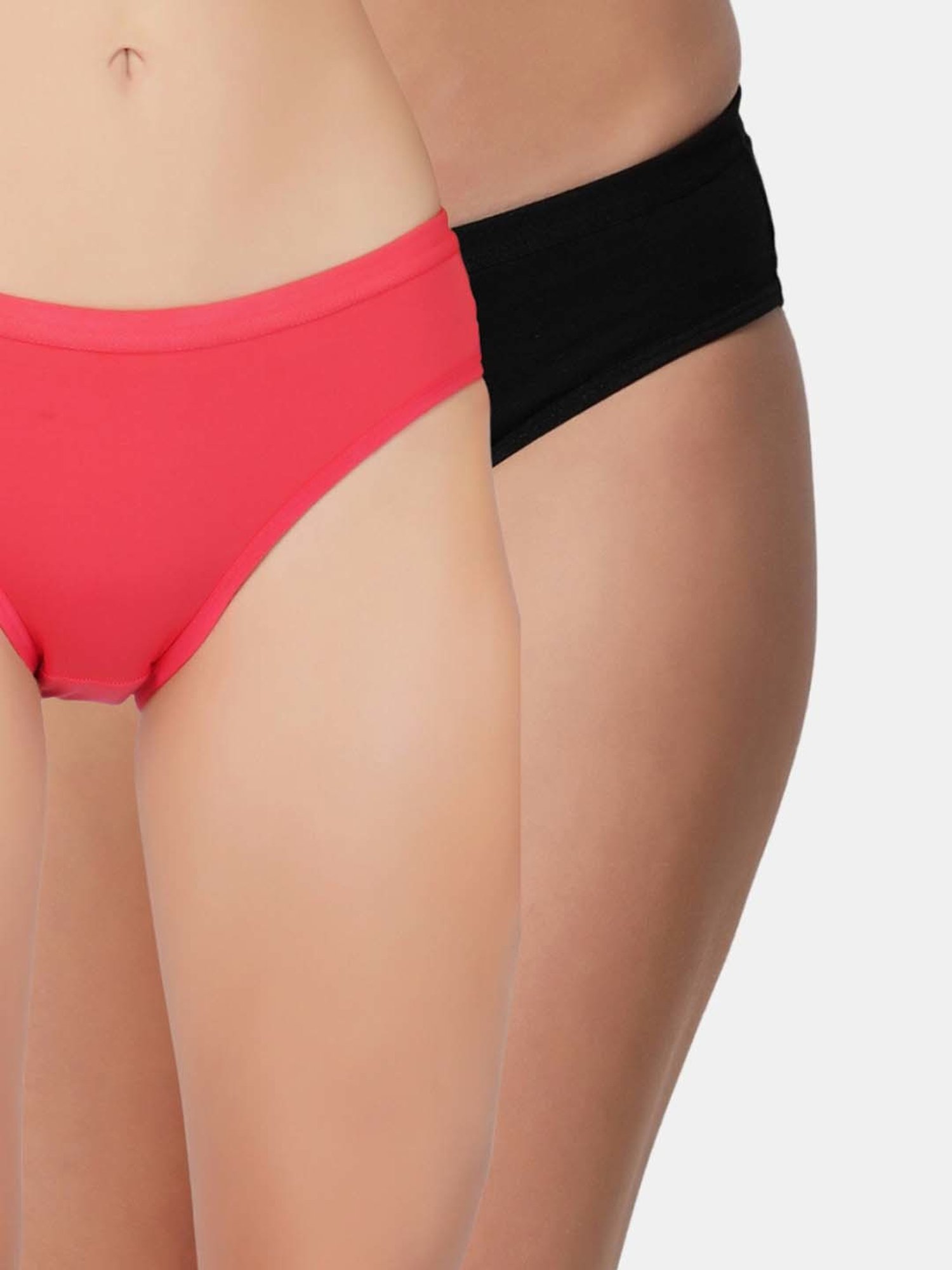 Bleeding Heart Coral & Black Plain Panties - Pack Of 2