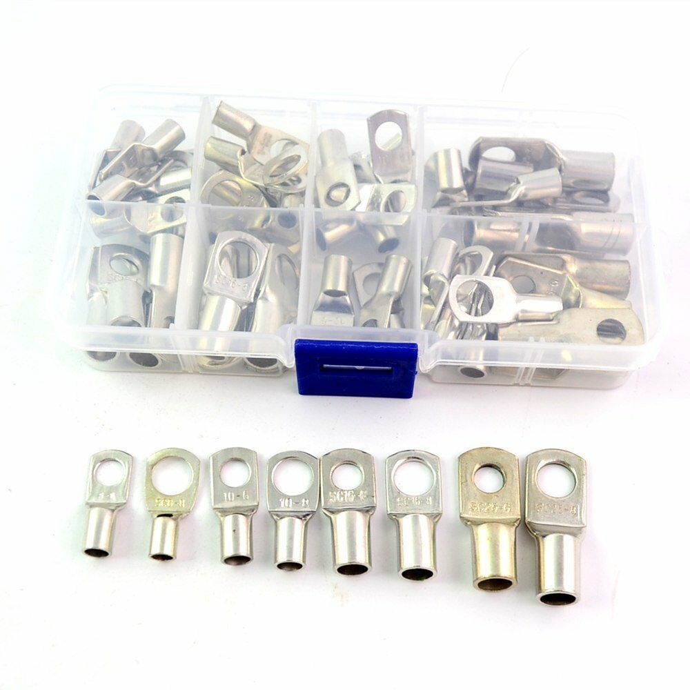 60Pc Electrical Wire Copper Lug Cable Connector Terminal SC16-8 SC25-8 Kit
