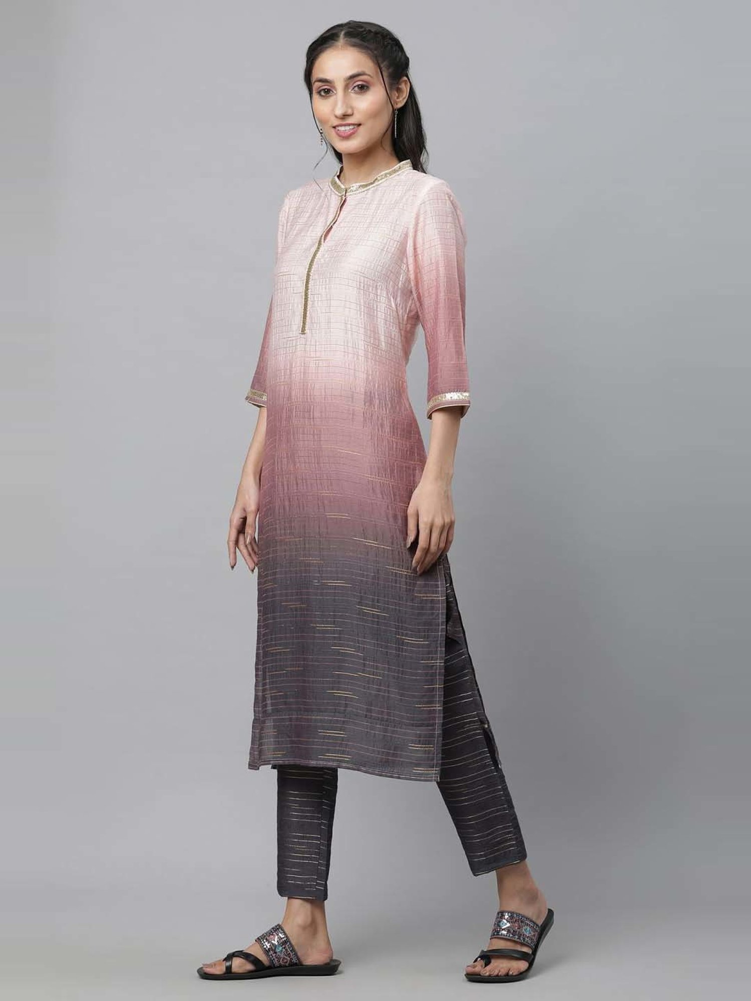 Aurelia Women Pink Printed Viscose Kurta Set with Trouser