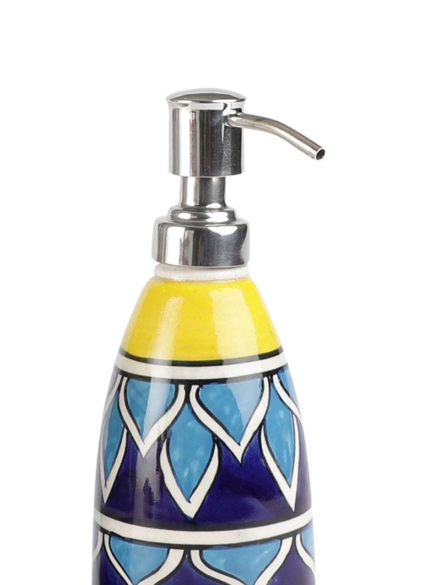 VarEesha Potter's Touch Navy & Yellow Ceramic Taper Soap Dispenser (0.3 L)
