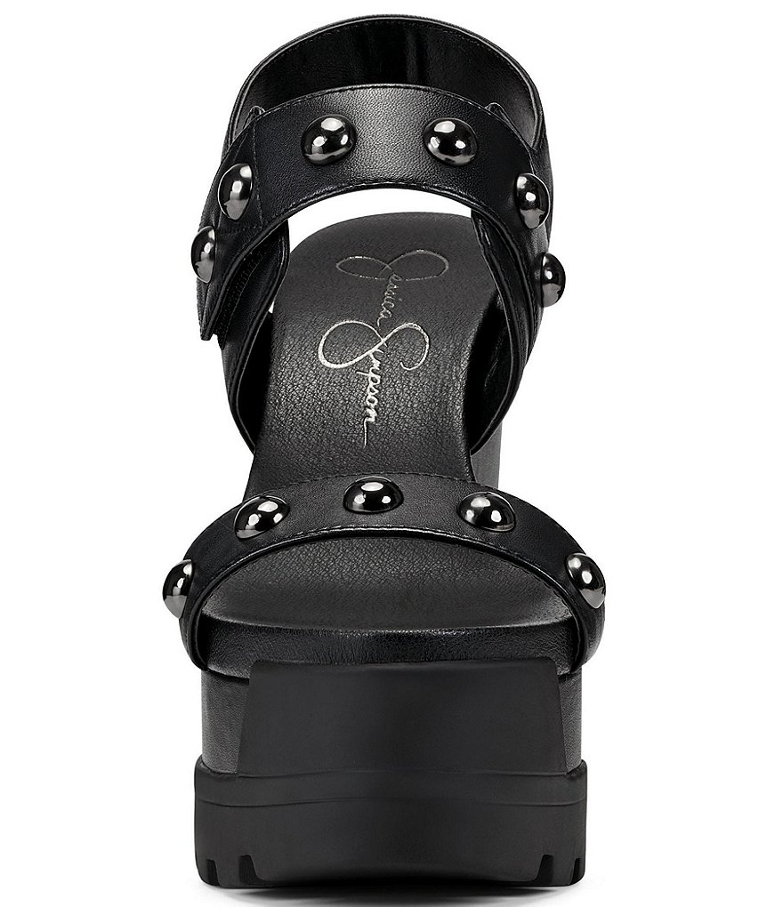 Jessica Simpson Baysie Leather Studded Lugged Platform Wedge Sandals
