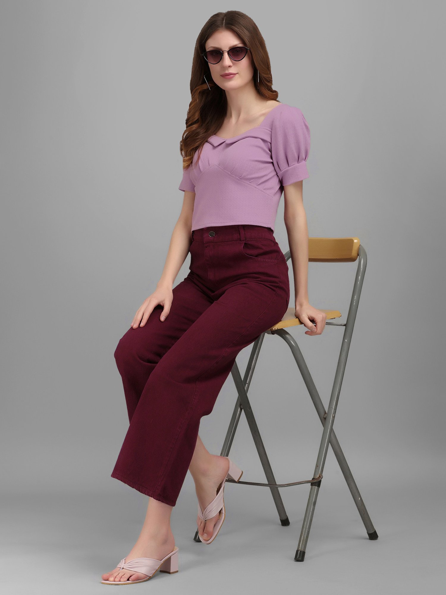 PURVAJA Purple Regular Fit Crop Top