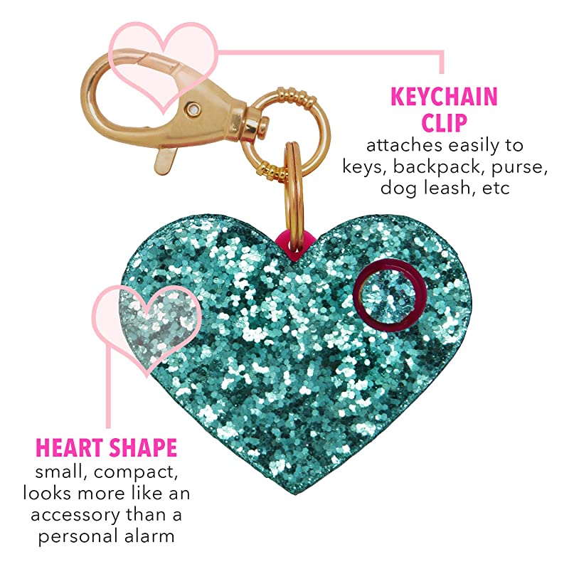 Safety Alarm for Women Ahhlarm Emergency SelfDefense Security Alarm Keychain with LED Light Purse Charm Mint Glitter Heart