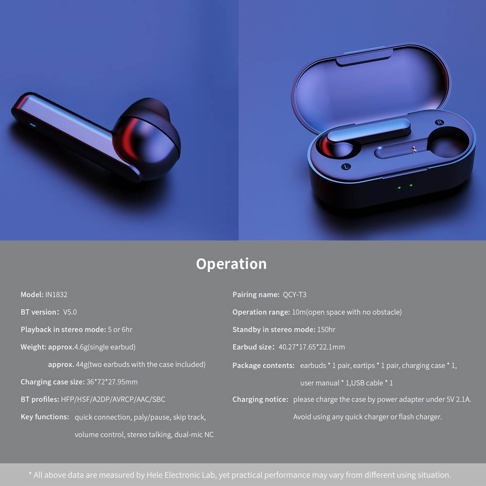 Global Version Xiaomi QCY T3 BT Wireless TWS Earbuds BT 5.0 Touch Control True Wireless Earphones with Dual Mic Stereo Call Sports Headphones 3D Stereo Headset