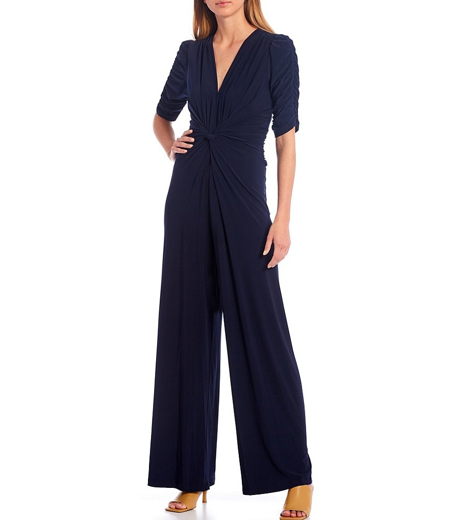 Vince Camuto Short Sleeve Knot Front Wide Leg Jumpsuit