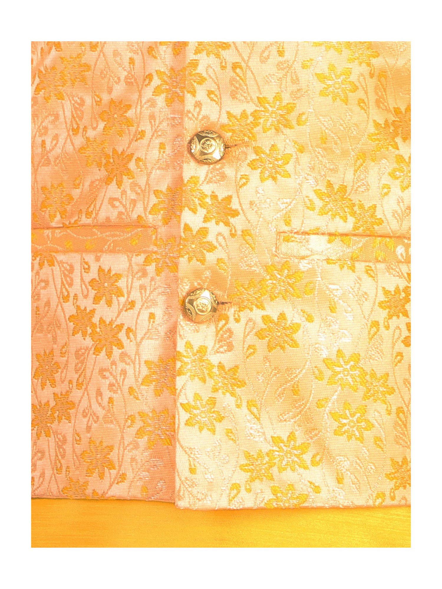 Pro-Ethic Style Developer Kids Yellow & Gold Floral Print Full Sleeves Kurta, Pyjamas with Waistcoat