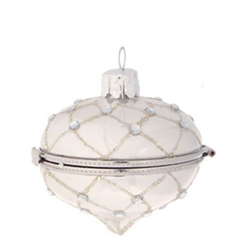 Raz Imports 3" Pastel Dreams Antique Pearl White Glass Kismet Keepsake Box Christmas Onion Ornament