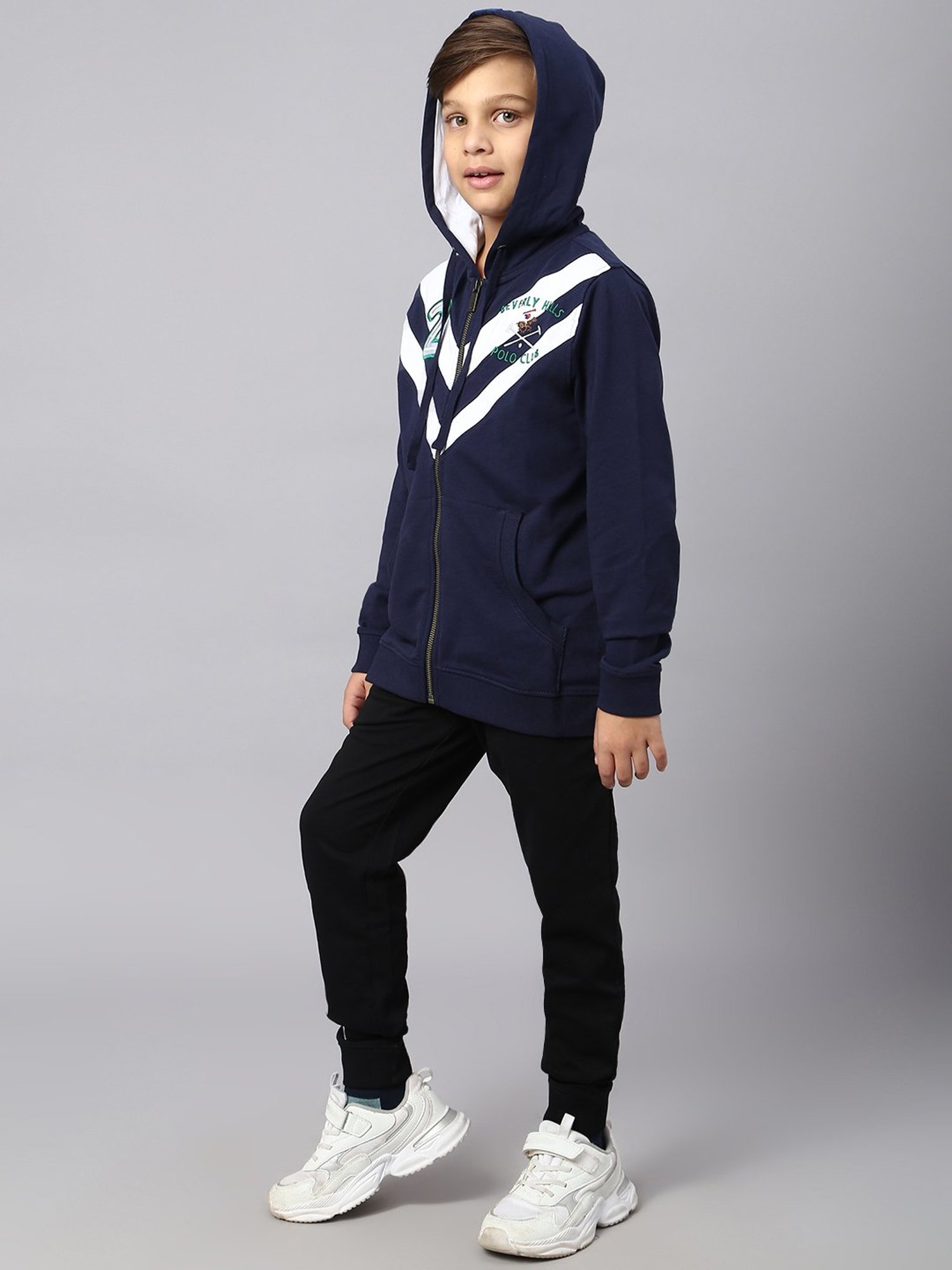 Beverly Hills Polo Club Kids Navy Color Block Full Sleeves Hoodie