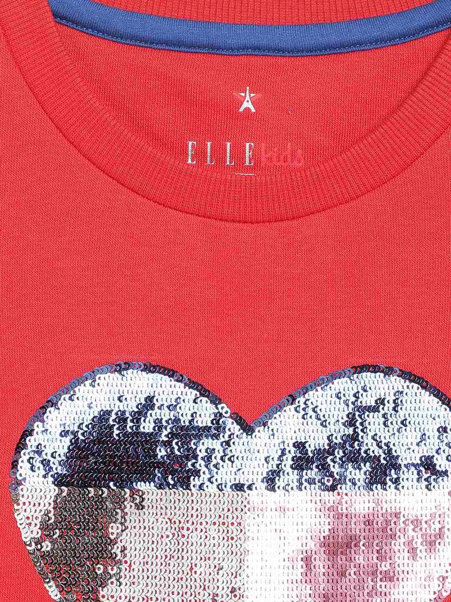 Elle Kids Red Cotton Embellished Full Sleeves Sweatshirt