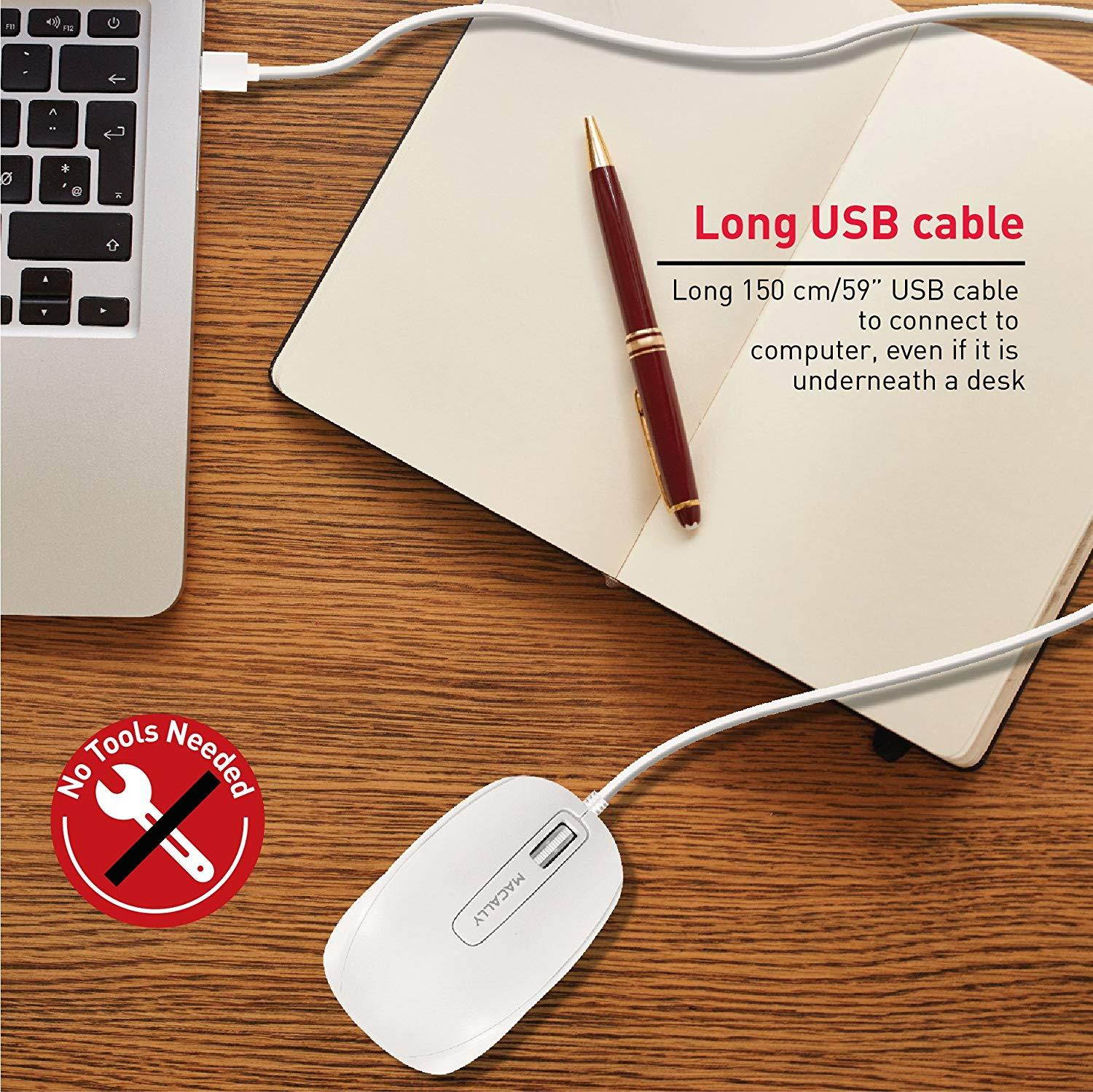 Macally USB Wired Computer Mouse with 3 Button, Scroll Wheel, 5 Foot Long Cored, Compatible with Windows PC, Apple MacBook Pro/Air, iMac, Mac Mini, Laptops