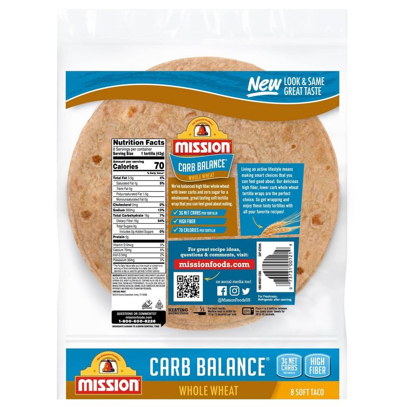 Mission Taco Size Carb Balance Whole Wheat Tortillas - 12oz/8ct