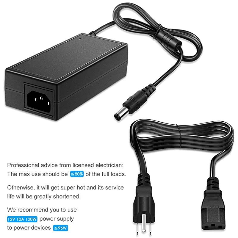 12V 10A 120W DC Power Supply Adapter 100V~240V AC to DC Converter 12 Volt 10 Amp Transformer 5.5x2.5mm Tip for 5050 3528 LED Strip Light 3D Printer LED Driver CCTV Security System LCD Monitor