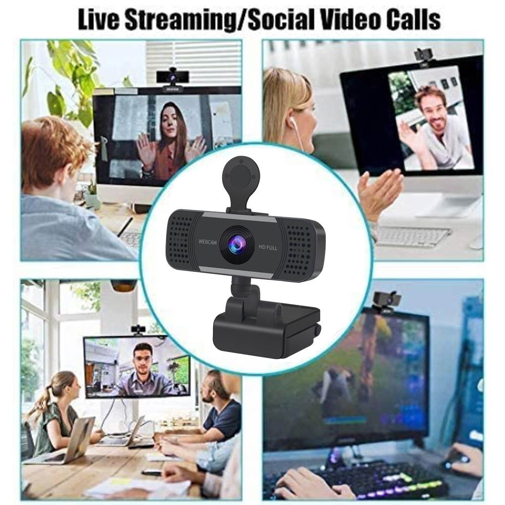 Webcam HD 1080p Business Web Camera, USB PC Computer Webcam with Microphone & Privacy Cover,Laptop Desktop Full HD Camera Video Webcam 110 Degree Widescreen, Plug and Play for Laptop MAC PC, WC60