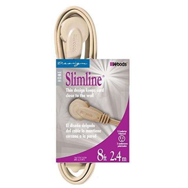 slimline 2254 flat plug extension cord, 3wire, 8foot, beige