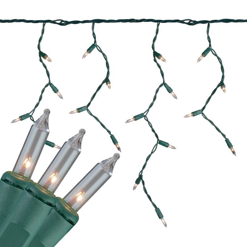 J. Hofert Co Set of 100 Clear Everglow Mini Icicle Christmas Lights - Green Wire