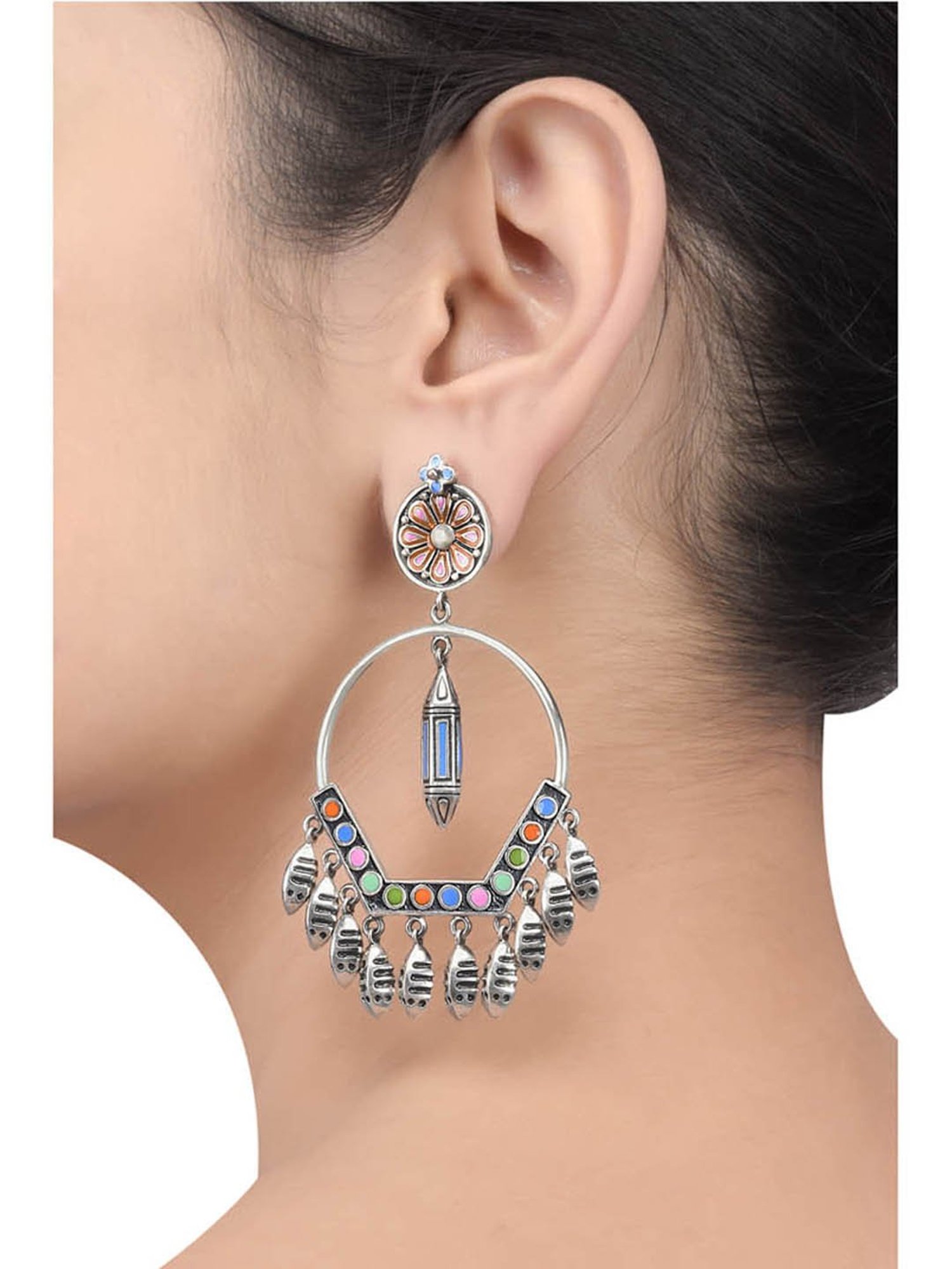 Tribe Amrapali Multi Chandrika Taveez Fish Dangler Earrings