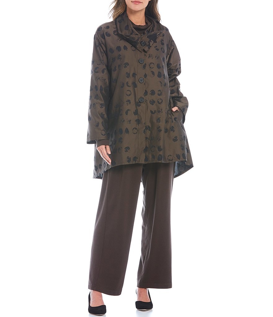 Bryn Walker Anouk Dot Print Convertible Cowl Neck Button-Front Long Sleeve Jacket