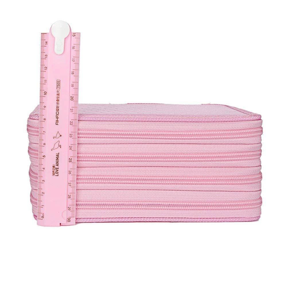 O,Like Large Capacity Oxford 72 Piece Colors Multi-layer Pencil Case Pen Bag Pouch Stationary Case Art Sketch pencil holder bag (pink)