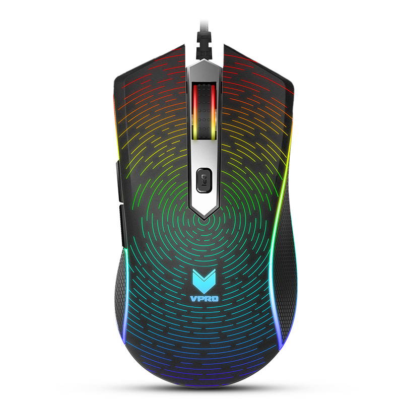 Rapoo V29S Ergonomic Design, Pixart 3320 Cool Exterior RGB Backlit LED  Light  Wired Gaming 7000DPI 7 Programmable Buttons Mouse  For Office And Game - Black