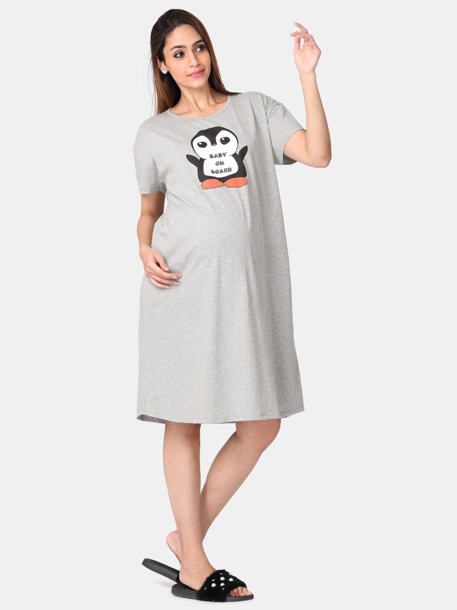 The Mom Store Grey Graphic Print Dress