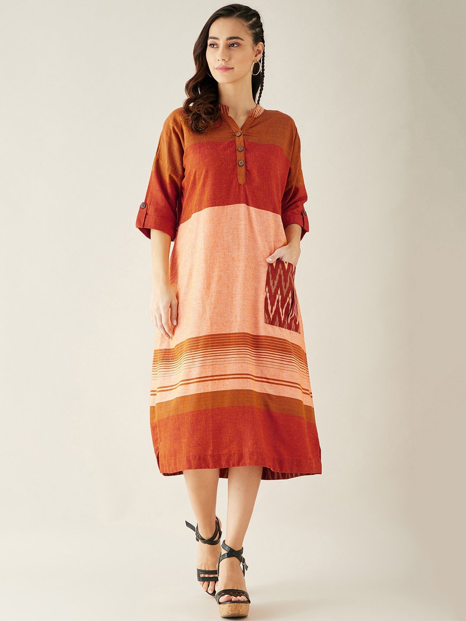The Kaftan Company Multicolor Color-Block Midi Dress