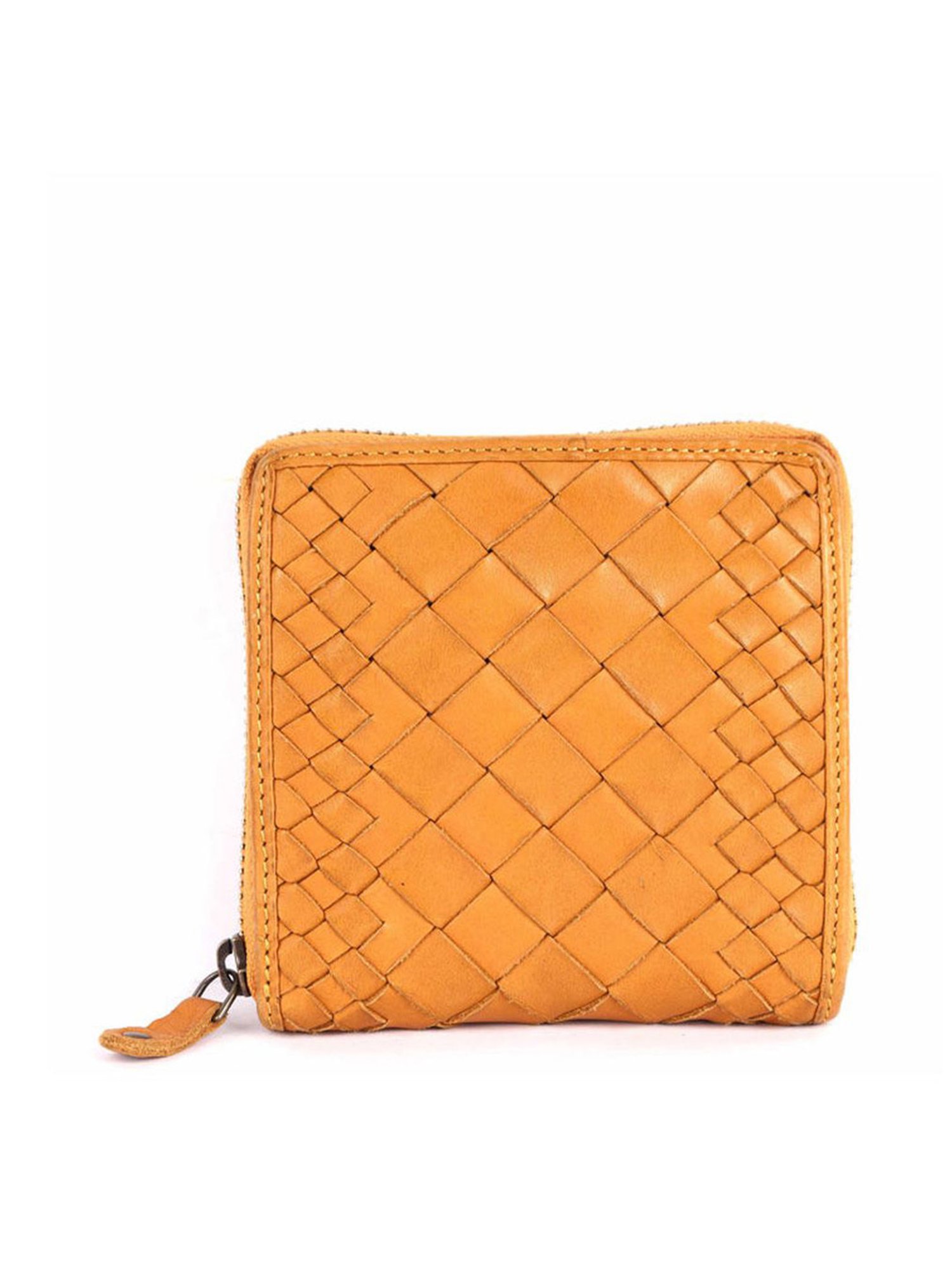 KOMPANERO Marquis Mustard Leather Textured Zip Around Wallet