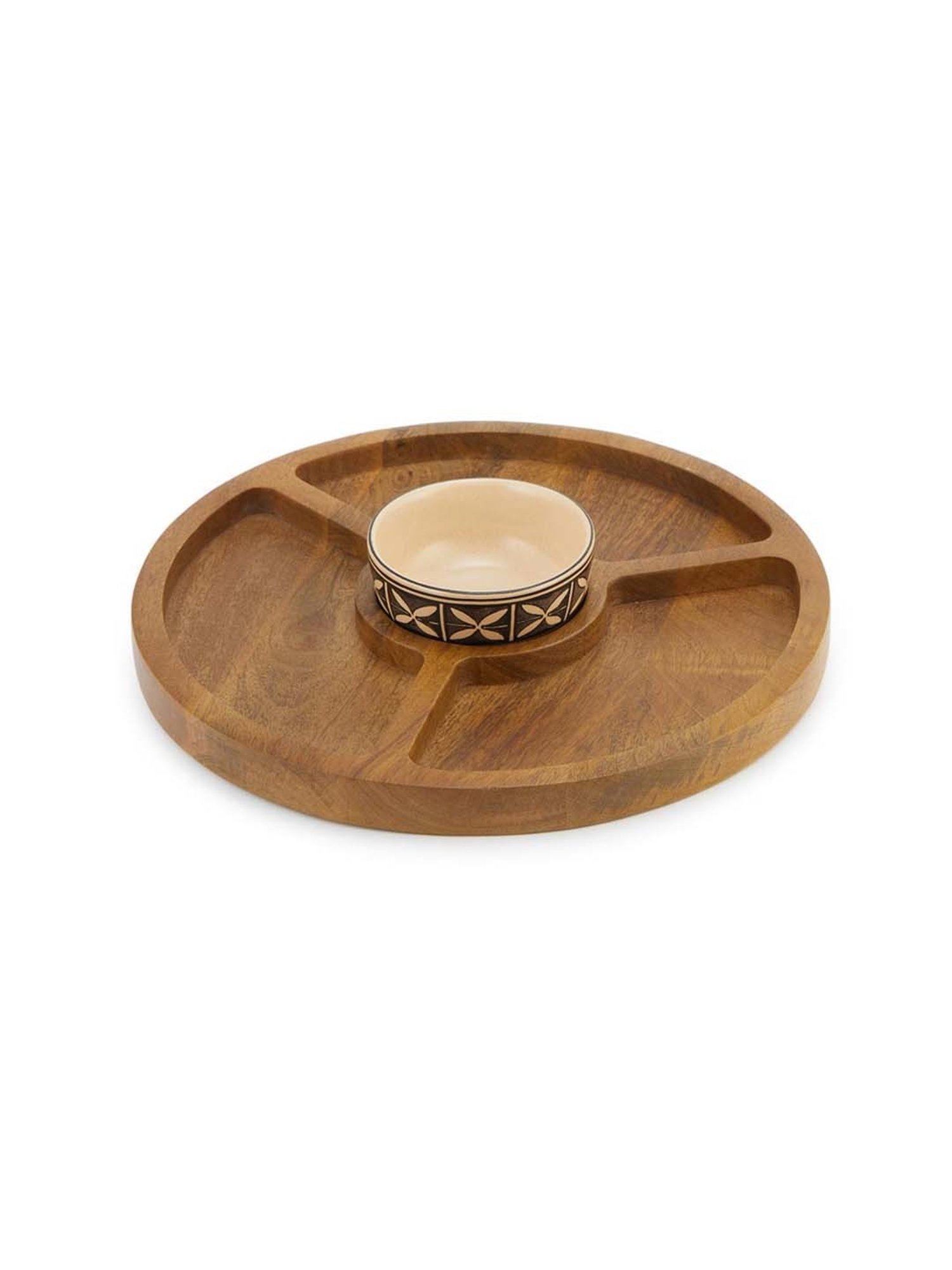 Fabindia Thar Natural Wood 1 Platter & 1 Dip Bowl