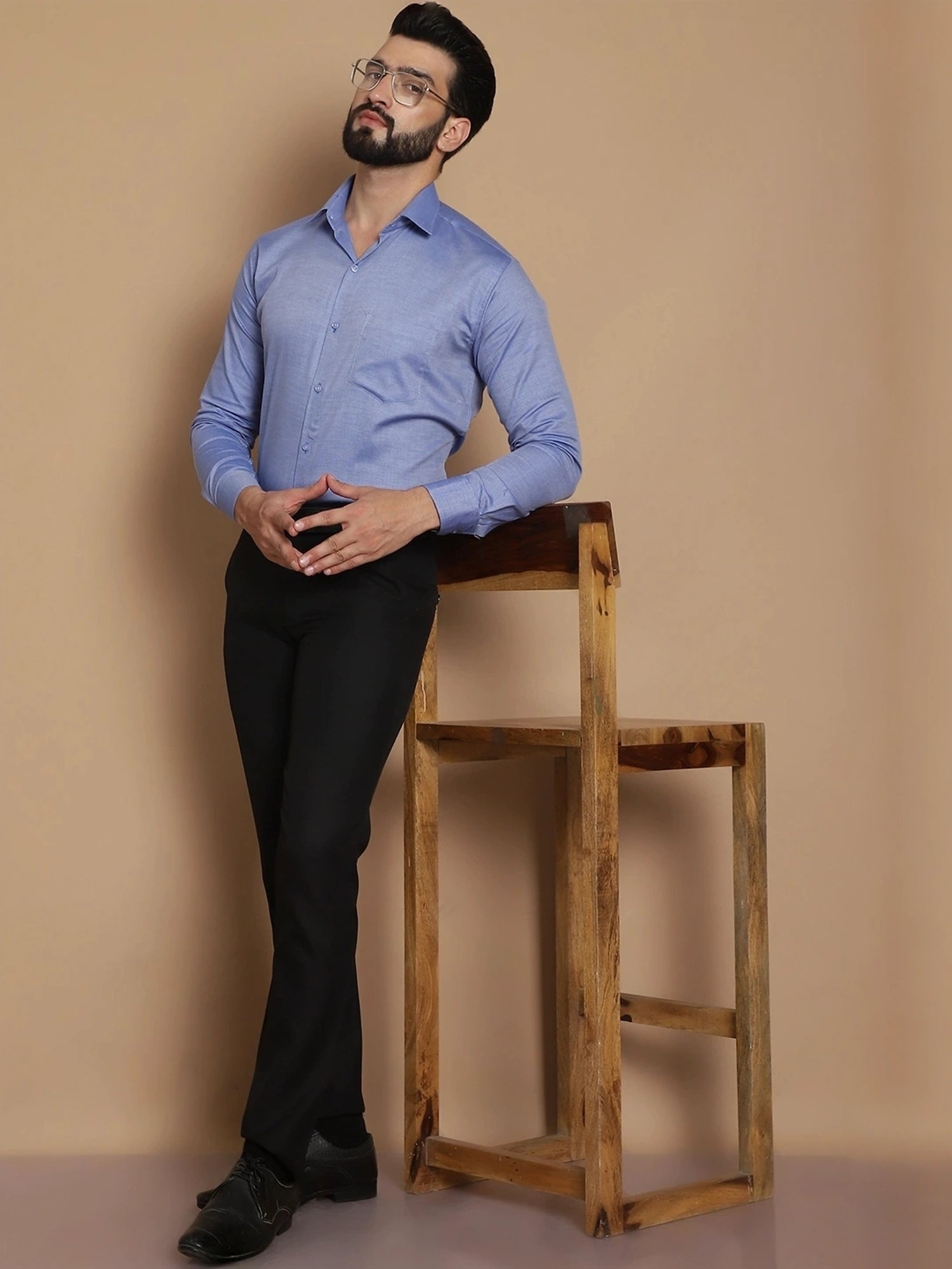 Tag 7 Blue Cotton Regular Fit Texture Shirt
