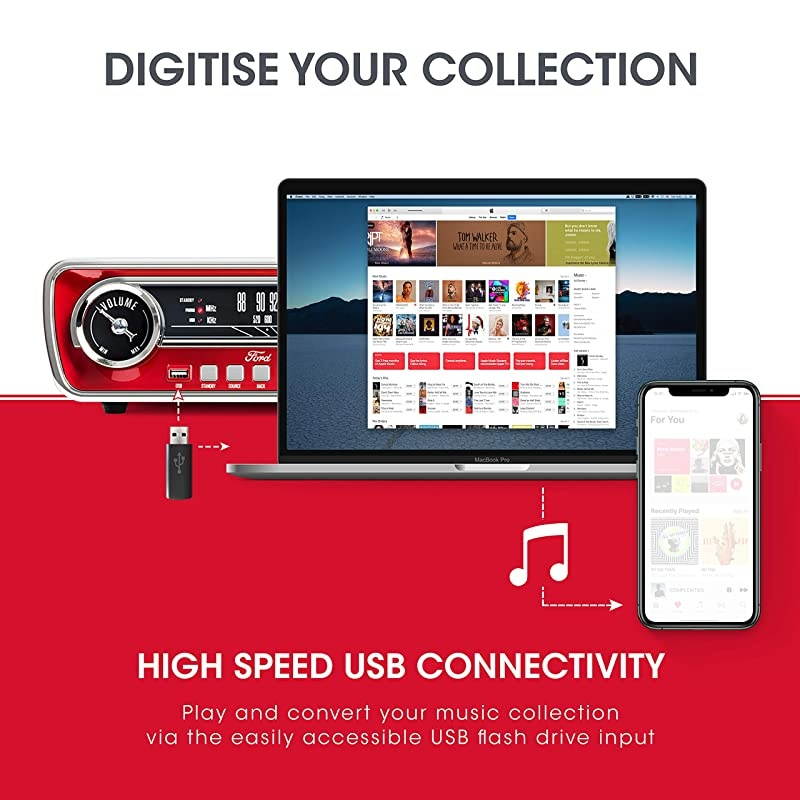 AudioFord LP4in1 Classic Car Styled Music Center Red Mustang LP