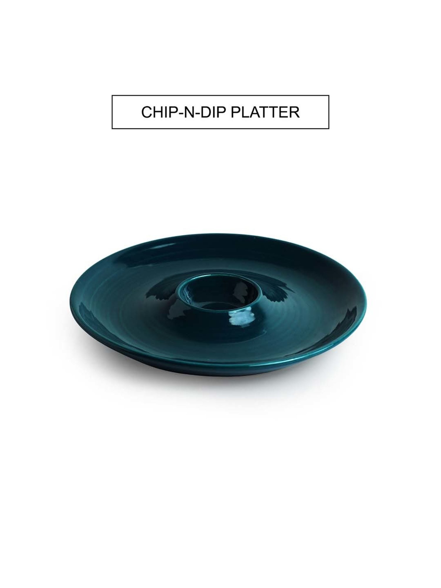 ExclusiveLane Teal Forest Dark Teal Ceramic Dip Serving Platter (0.04 L)