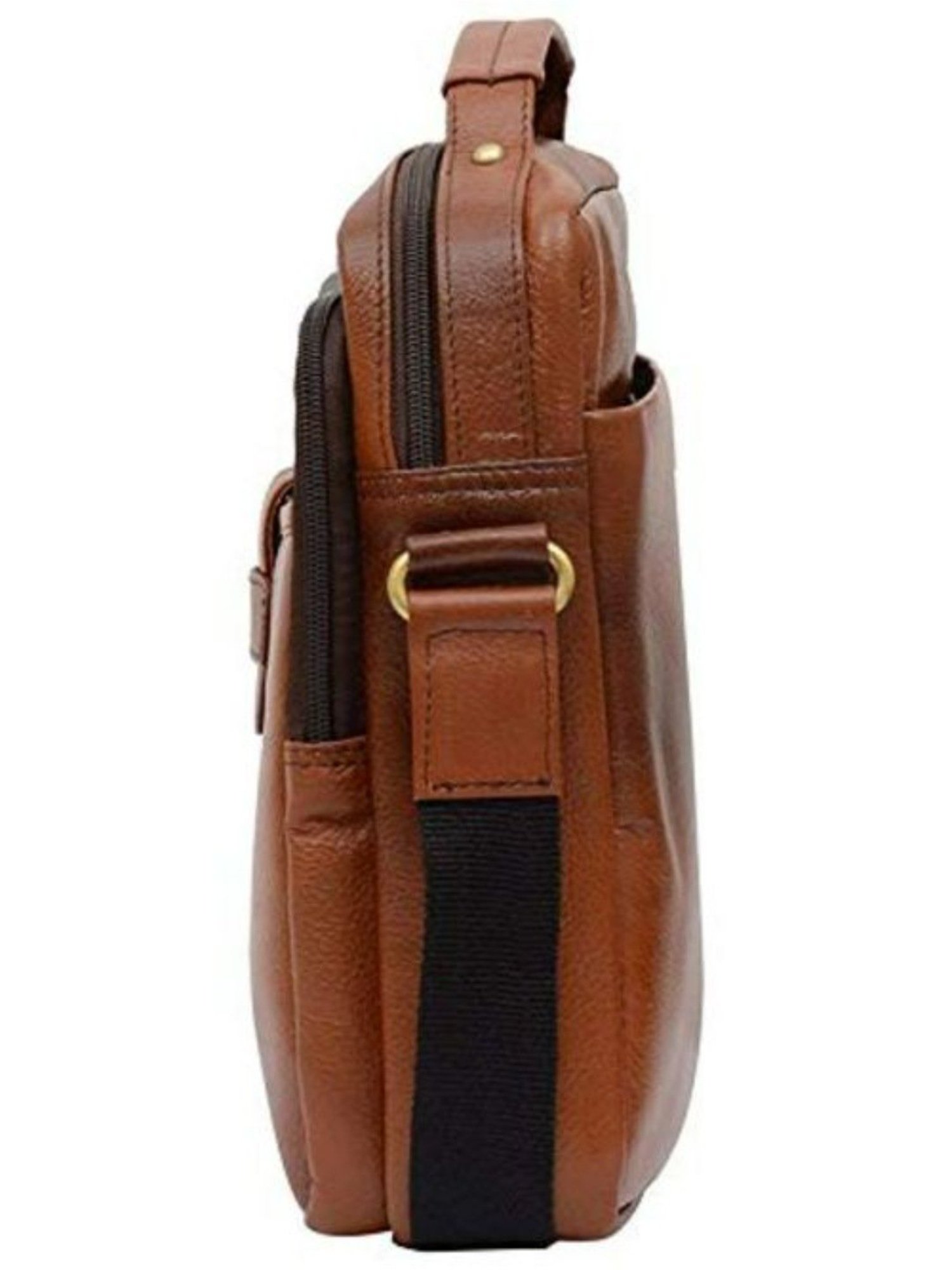 HiLEDER Tan Textured Small Leather 12 inch Cross Body Bag