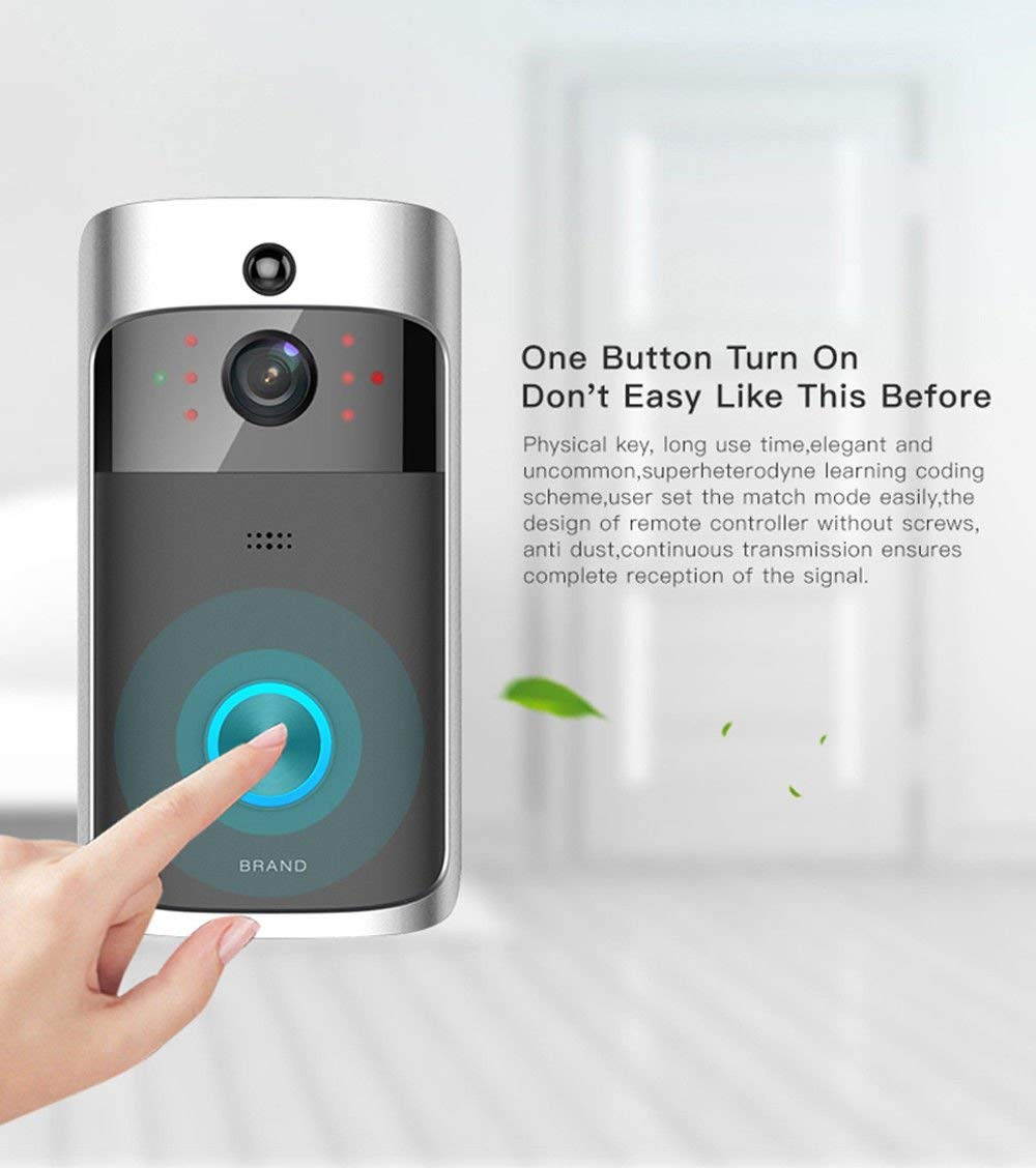 WIFI Video Doorbell, Wireless Smart Doorbell 720P HD Security Camera Intercom Door Real-Time Two-Way Talk and Video, Night Vision, PIR Motion Detection and App Control for IOS and Android