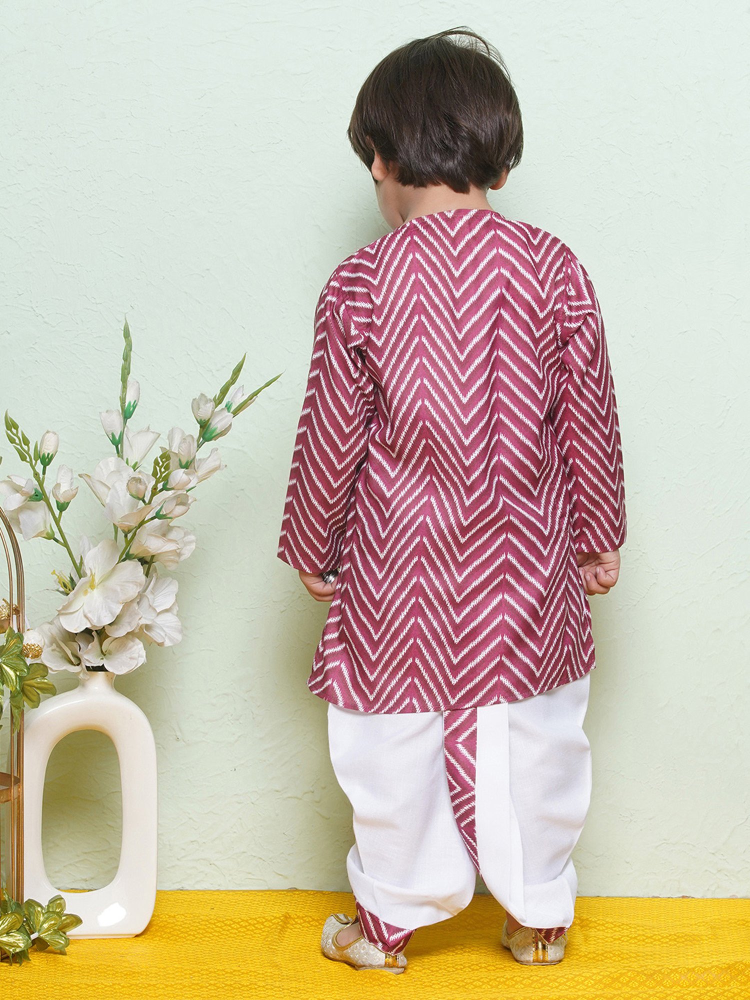 AJ Dezines Kids Maroon & White Printed Full Sleeves Kurta with Dhoti