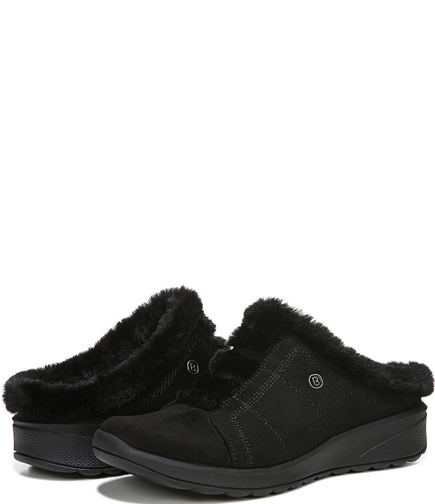 Bzees Golden Cozy Washable Slip-On Stretch Fabric Faux Fur Mules