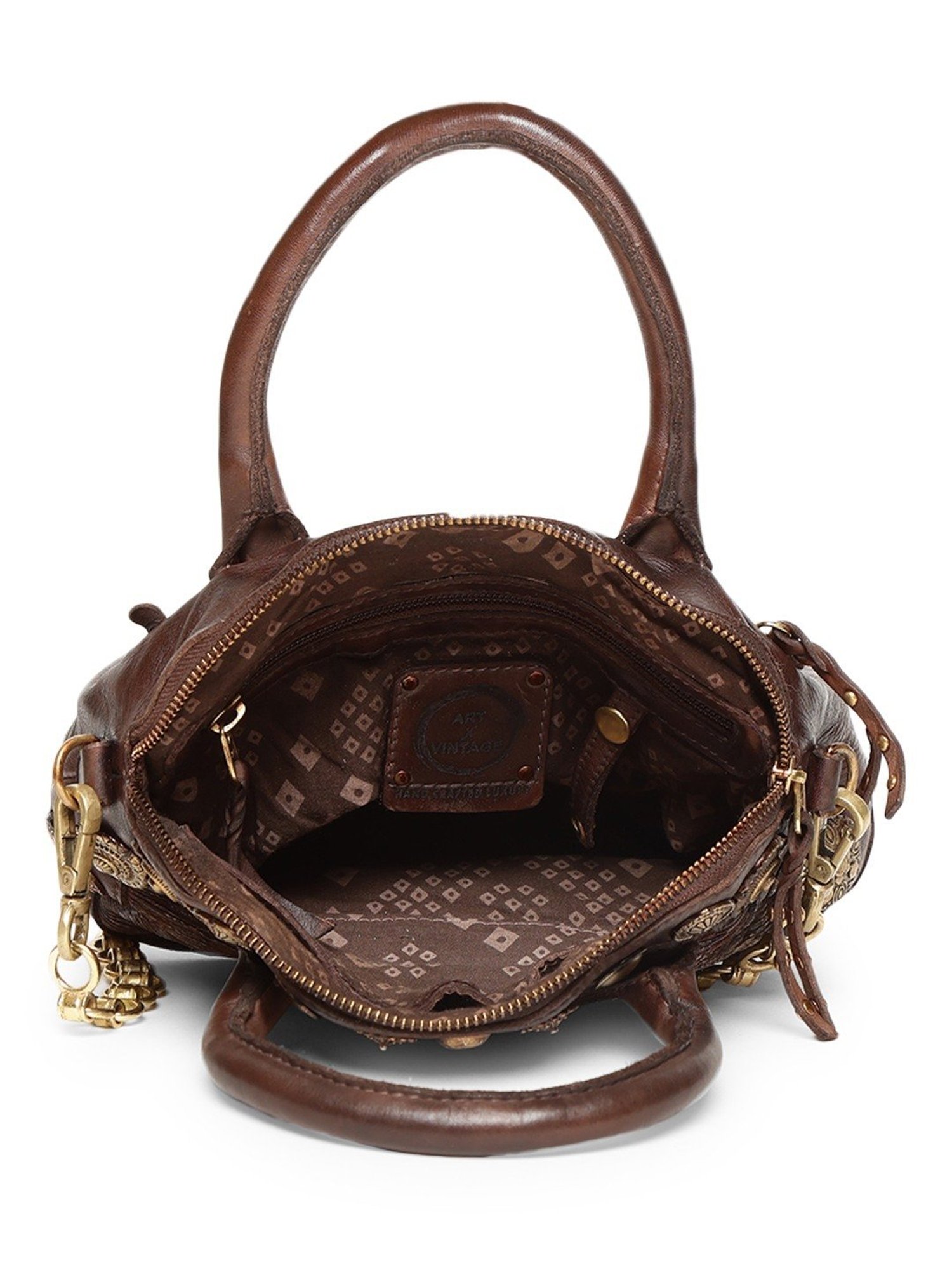 Art N Vintage Silvia Brown Leather Embellished Small Handbag