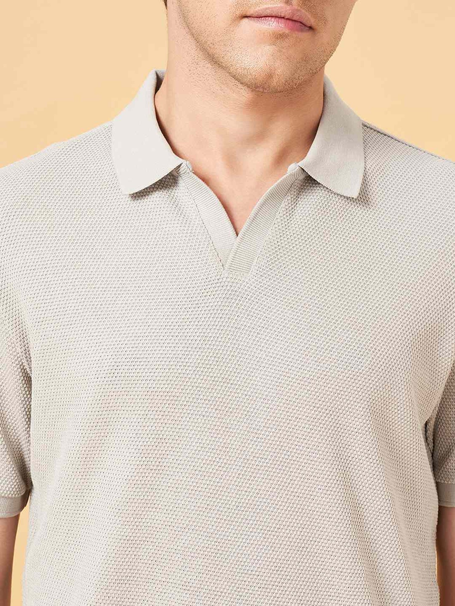 Byford by Pantaloons Light Grey Cotton Slim Fit Polo T-Shirt