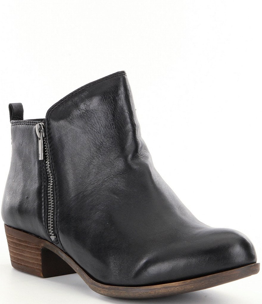 Lucky Brand Basel Smooth Leather Side Zip Block Heel Booties