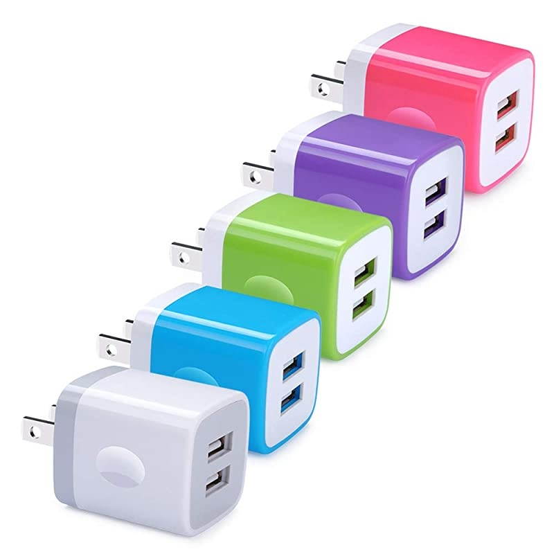USB Wall Charger,  5 Pack Dual Port Quick Charging Power Adapter 2.1A Cube Plug Block Compatible iPhone X/8/7/7 Plus/6S/6 Plus/5, Samsung Galaxy S9 S8 S7 S6 Edge, HTC, Nexus, Moto, Google Pixel