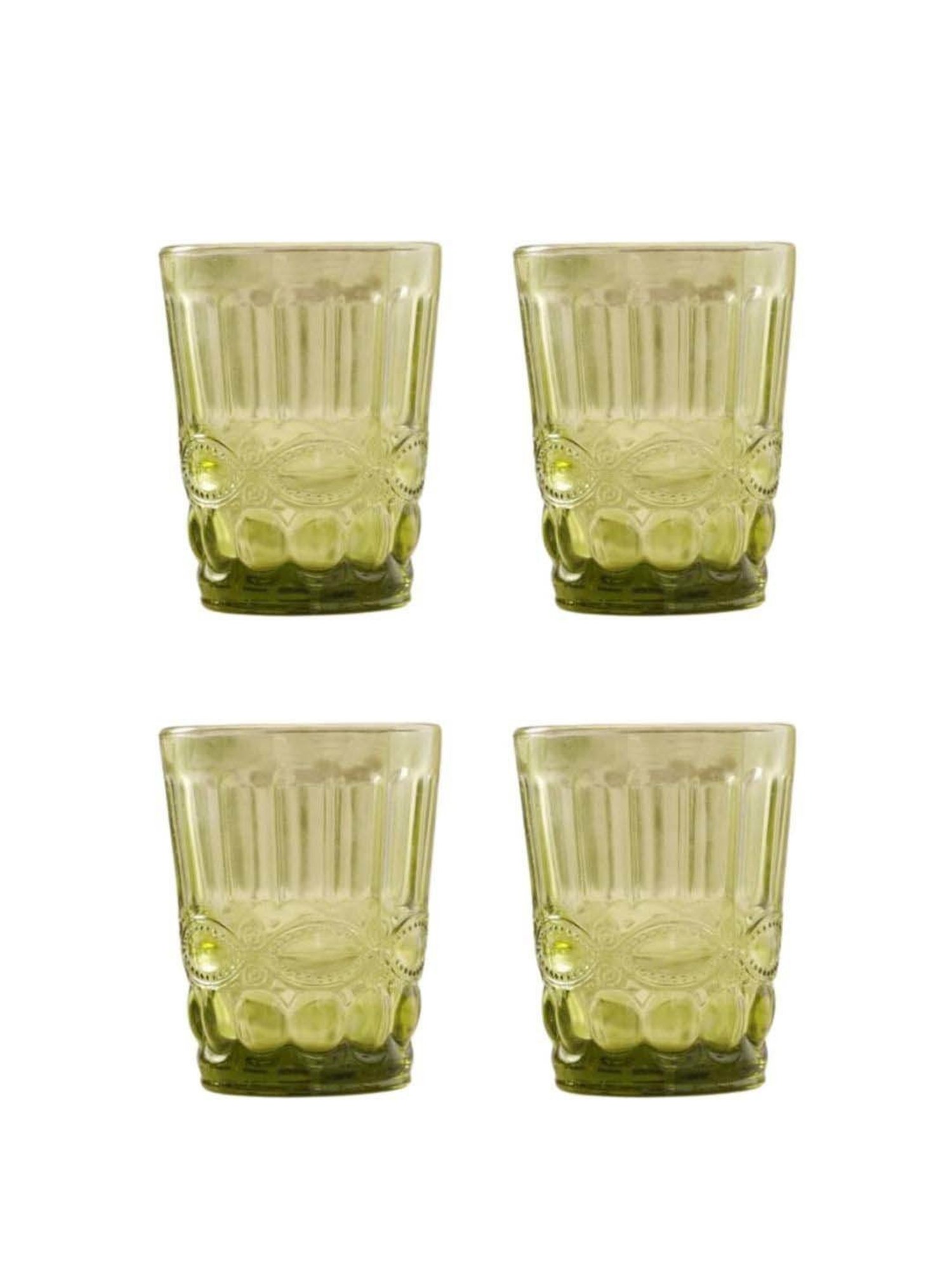 Nestasia Premium Quality Vintage Textured Green Translucent Water Glass For Serving Drinks(Set Of 4)