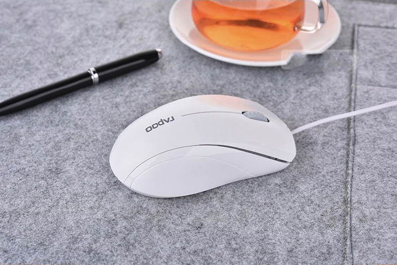 Rapoo N160  Ergonomic Wired White Optical USB Durable Silent Mouse for Office and Gaming, 3 Buttons, Shipped With Big Mouse Pad