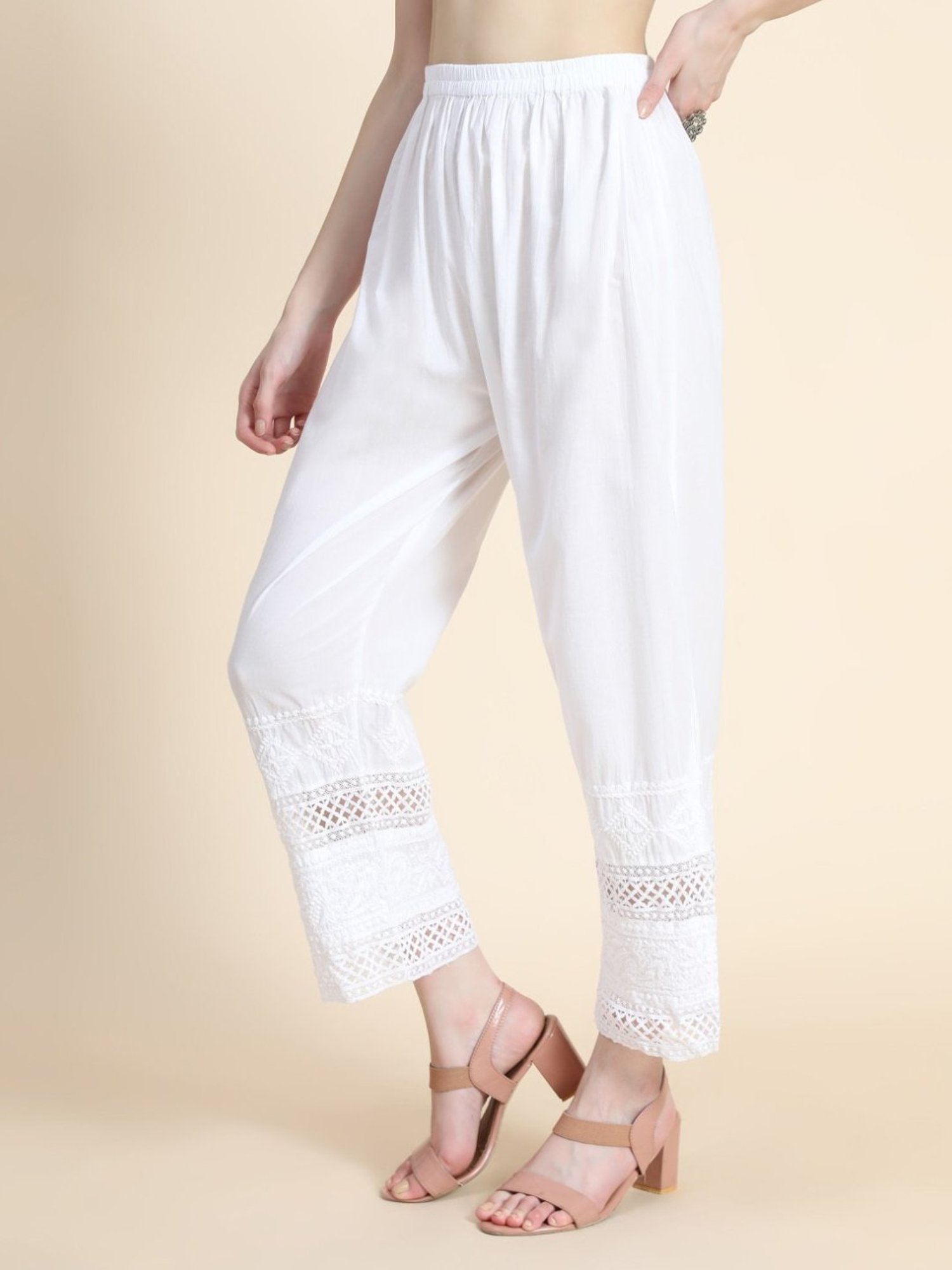 House Of Kari HOK Chikankari Cotton Pant Trouser White