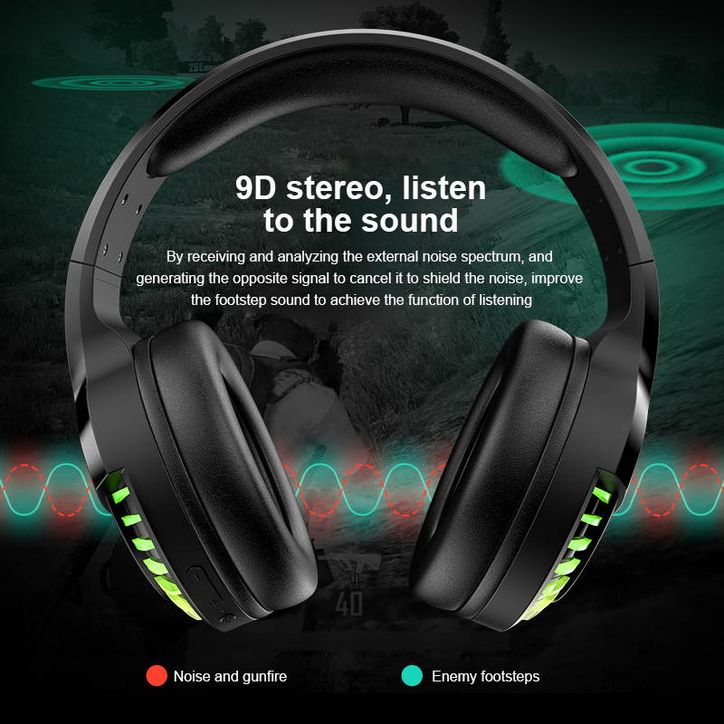 Bluetooth 5.0 Dual Modes True Wireless/ Wired RGB Light Headset Stereo Bass Gaming Headphones Foldable Noise Cancelling Headset