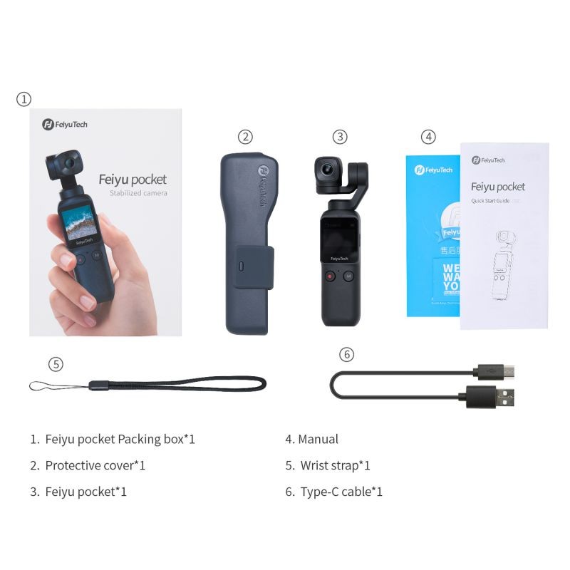 Feiyu Pocket 6-axis Stabilized Handheld Gimbal Camera 120&deg; Ultra-Wide Angle Lens 4K/60fps Video Record Touchscreen Built-in Rechargeable Battery Supports 8X Slow Motion Timelapse Auto Panorama APP