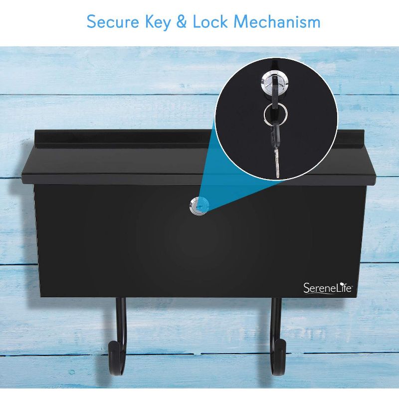 SereneLife SLMAB27 Home Indoor Outdoor Galvanized Steel Metal Wall Mount Locking Mailbox Magazine Newspaper Holder with Keys, Black (2 Pack)