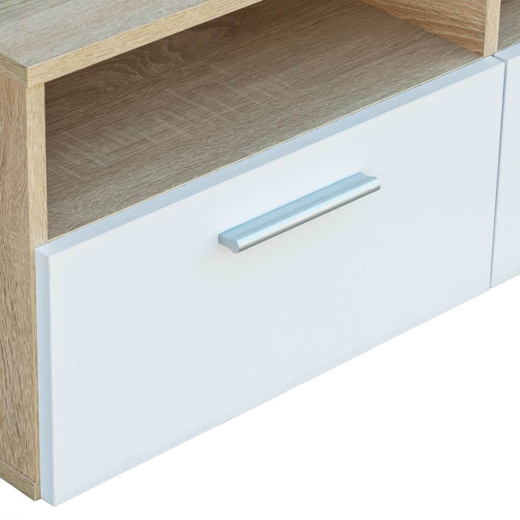 vidaXL TV Cabinet Chipboard Color Oak and White Lowboard Sideboard Storage
