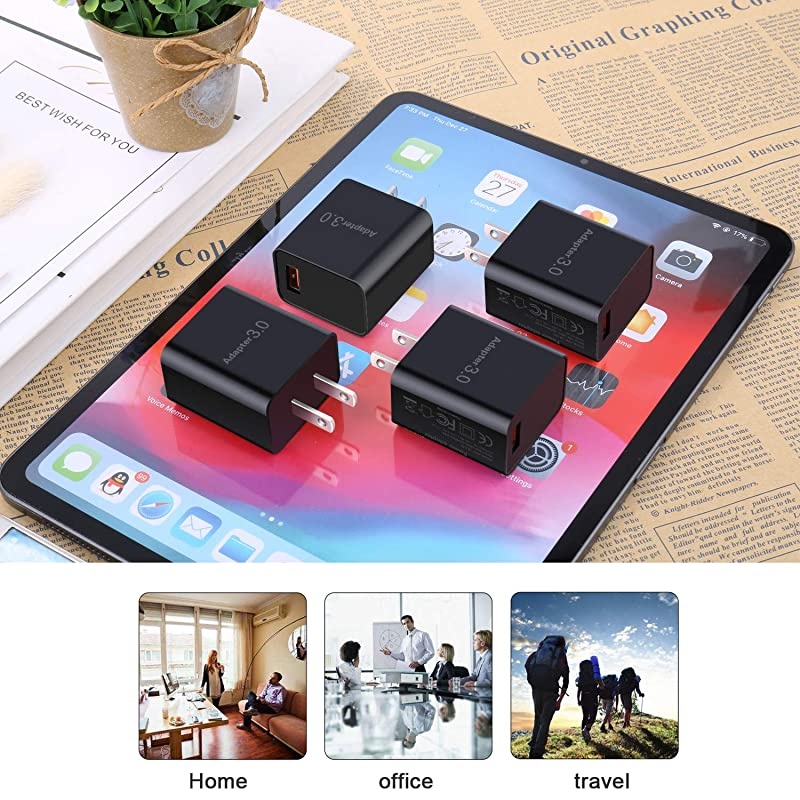 4Pack QC 30 USB Wall Charger  18W QC 30 USB Charger Adapter Fast Charging Block Compatible Wireless Charger Samsung Galaxy S9 S8Note 8 9 iPhone iPad LG HTC 10 and More