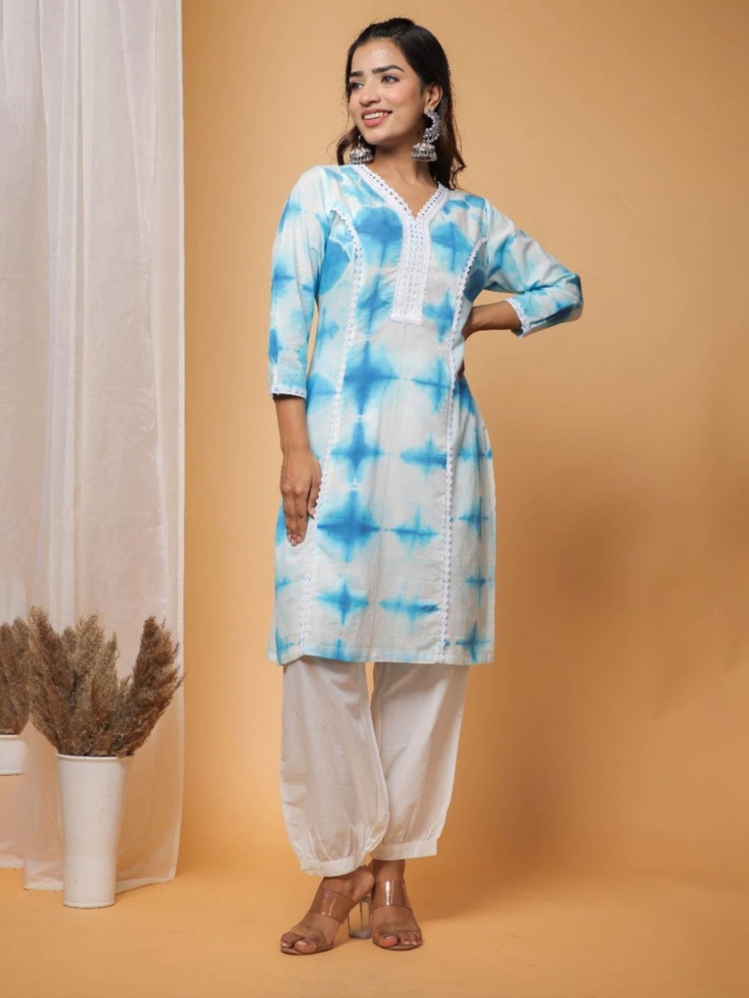 Autumnlane Sujata Blue & White Cotton Kurta with Salwar