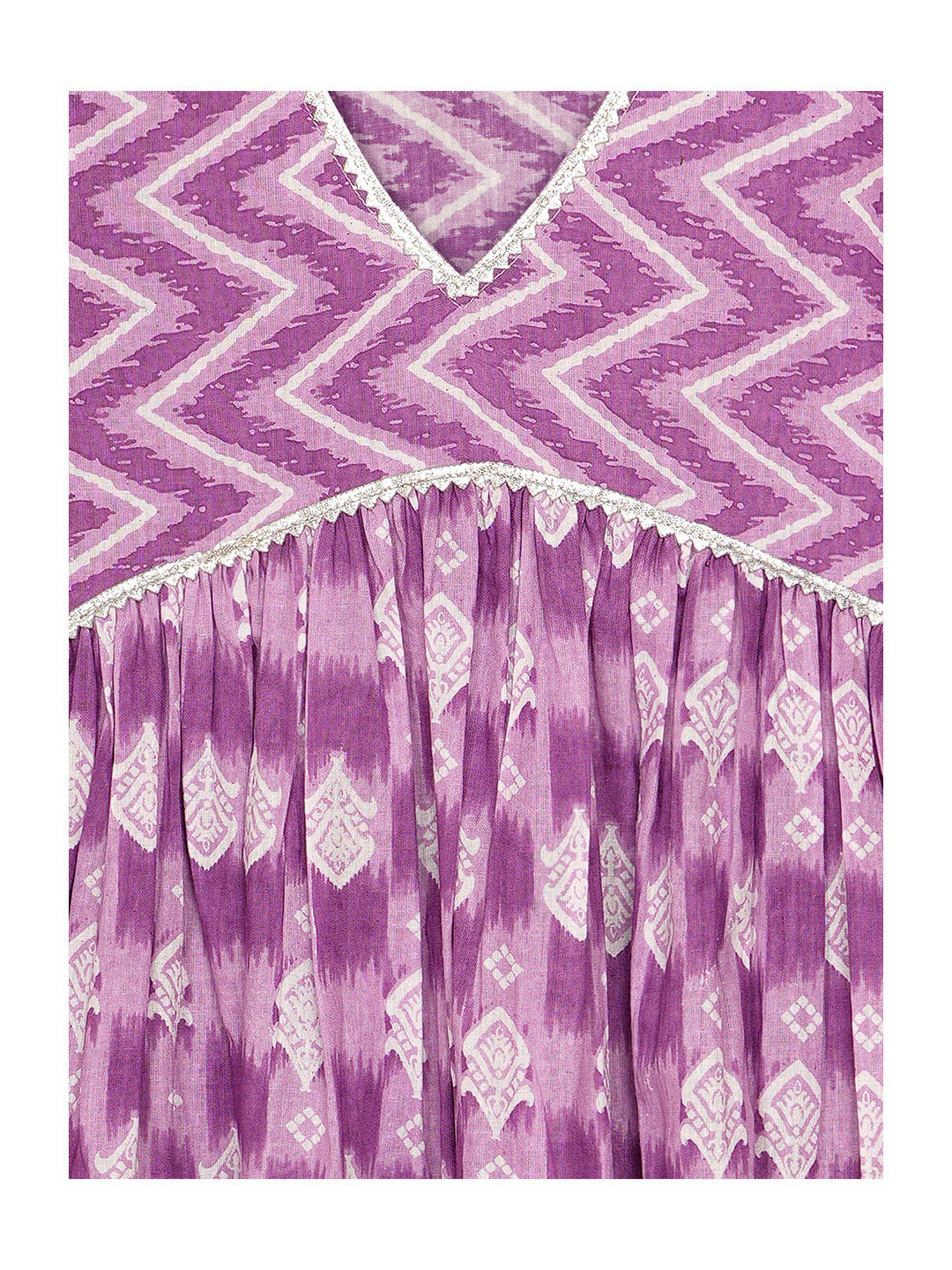 Budding Bees Girls Purple Printed Top, Pants & Scrunchies